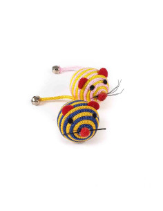 duo de souris ronde en corde et grelots, diam. 4 cm