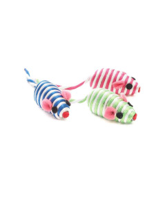 Trio de souris en corde 5 cm – Jouet pour chat coloré
