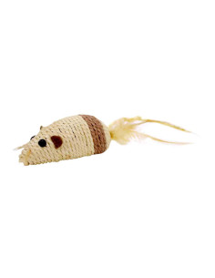 Souris sisal et plumes, 10 cm, naturel