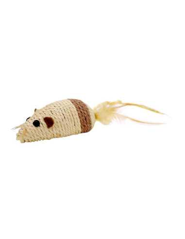 Souris sisal et plumes, 10 cm, naturel