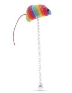 souris ficelle multicolore sur ressort a ventouse, 20 cm