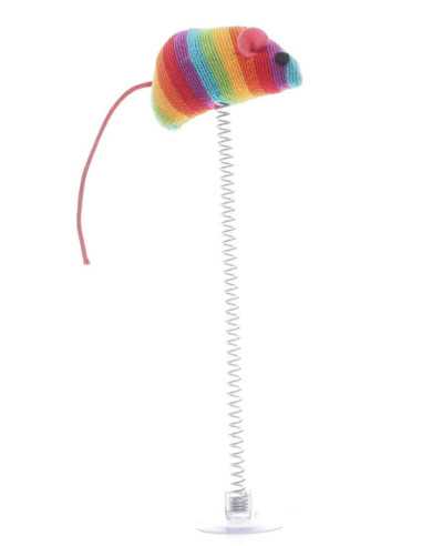 souris ficelle multicolore sur ressort a ventouse, 20 cm