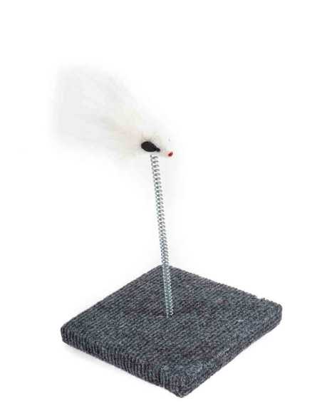 Souris blanche sur ressort et socle, 14x24 cm