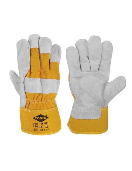 Gants docker en croute de cuir et toile jaune/blanc t10