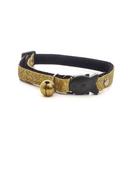 collier chat cuir synthetique,30x1cm,paillettes or
