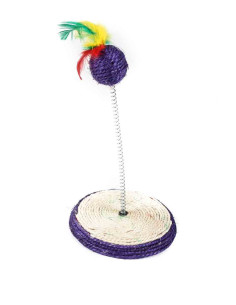 Balle sisal plumes sur ressort et socle, 14x24 cm