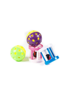 jouets assortis x 4, avec grelots diam. 4 cm