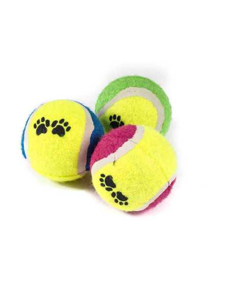 Filet 3 balles de tennis diam. 6 cm avec imprime pattes