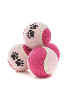 Filet de 4 mini balles de tennis diam.4 cm, imprime pattes