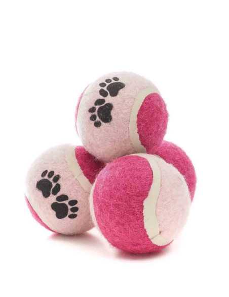 Filet de 4 mini balles de tennis diam.4 cm, imprime pattes