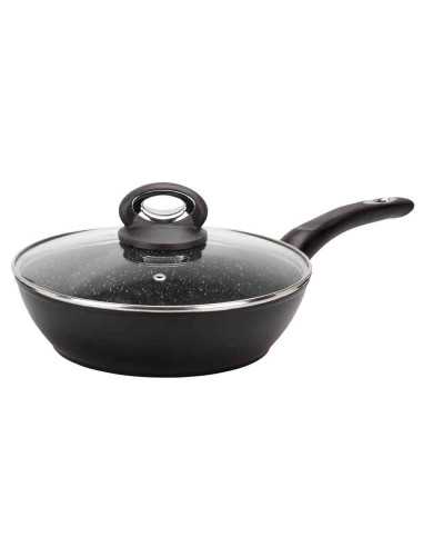 Sauteuse Aluminium forgé, diamètre 24 cm, Hauteur 6.5 cm, Epaisseur 2 mm, Granité 3 couches, Noir