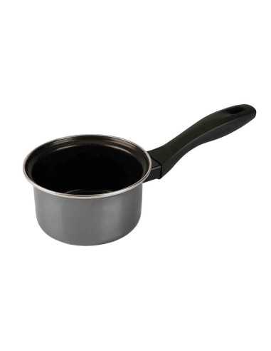 Casserole Acier, Diamètre 14 cm, Hauteur 8.5 cm, Epaisseur 1 mm, Noir brillant