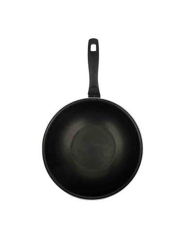 Wok Acier, Diamètre 28 cm, Hauteur 10.5 cm, Epaisseur 1 mm, Noir brillant