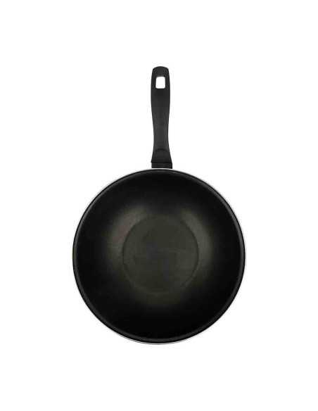 Wok Acier, Diamètre 28 cm, Hauteur 10.5 cm, Epaisseur 1 mm, Noir brillant