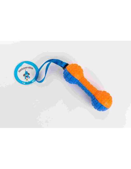Jouet chien os TPR avec corde, 18 cm, orange et bleu