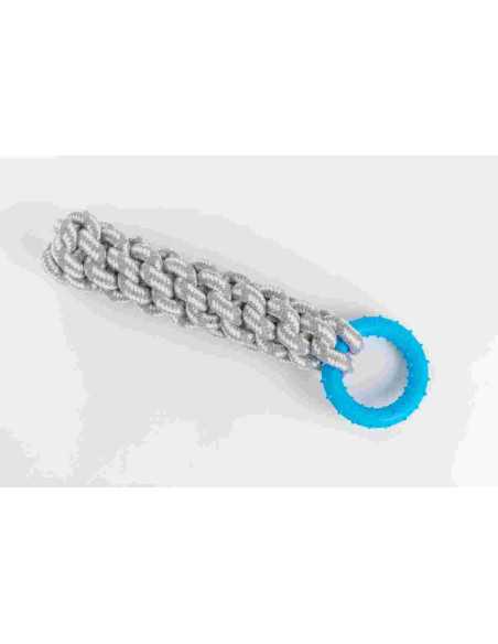 Jouet chien corde 29 cm avec anneau bleu