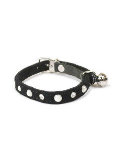 Collier chat cuir synthétique, strass 30x1cm, noir