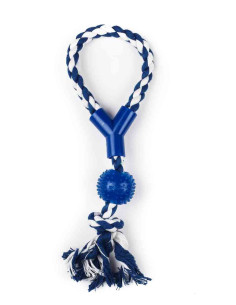 Corde 33 cm, balle caoutchouc picots, bleu blanc