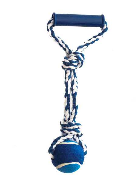 Corde 33 cm avec poigne, balle tennis 6 cm, bleu