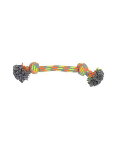 Corde noeud, coton, 33 cm, gris, jaune et orange fluorescents