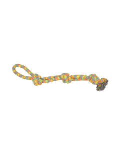 Corde triple noeuds, poignée, coton, 62 cm, gris, jaune et orange