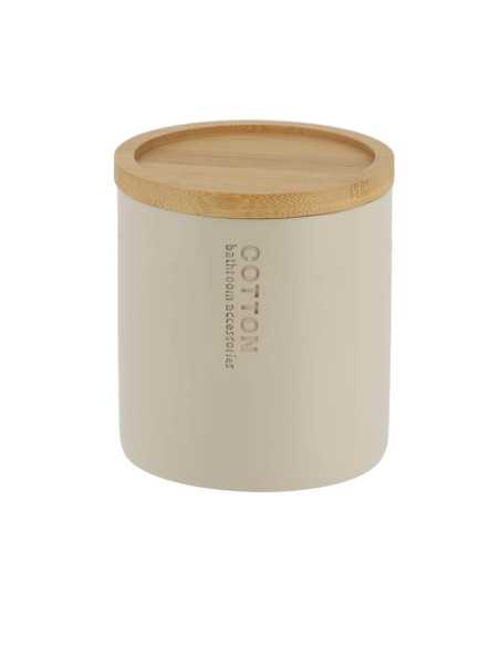 Boite A Coton Polyresine Couvercle Bambou - Beige/Bambou