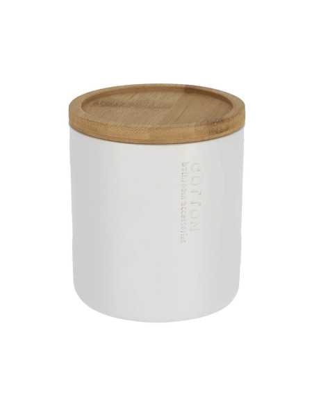 Boite A Coton Polyresine Couvercle Bambou - Blanc/Bambou