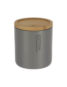 Boite A Coton Polyresine Couvercle Bambou - Gris/Bambou