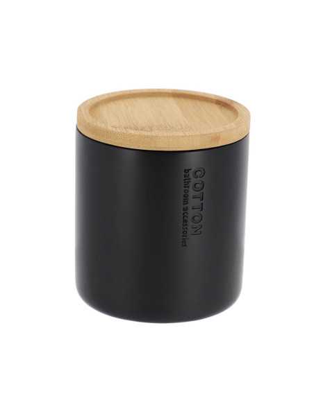 Boite A Coton Polyresine Couvercle Bambou - Noir/Bambou