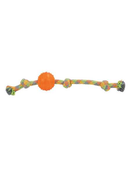 Corde triple noeuds,balle caoutchouc résistant,47cm,gris,jaune,orange