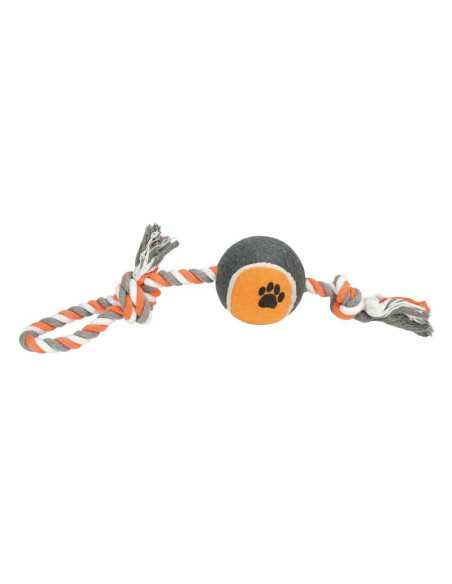 Corde coton, poignée 52 cm, balle tennis XL 10 cm,blanc, gris, orange