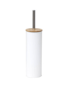 Brosse Wc Metal Couvercle Bambou - Blanc
