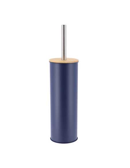 Brosse Wc Metal Couvercle Bambou - Bleu