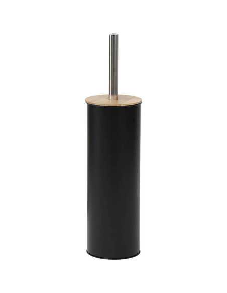 Brosse Wc Metal Couvercle Bambou - Noir