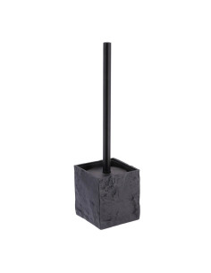 Brosse Wc Polyresine Carree Effet Pierre Tige Noir Mat - Noir
