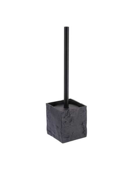 Brosse Wc Polyresine Carree Effet Pierre Tige Noir Mat - Noir