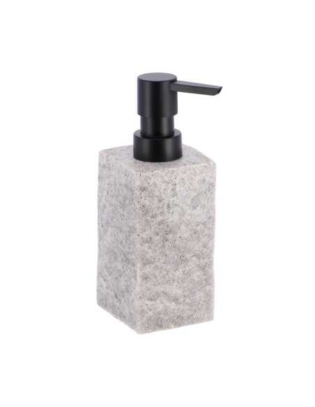 Distributeur A Savon 260 Ml Polyresine Carre Effet Pierre Pompe Noir Mat - Gris