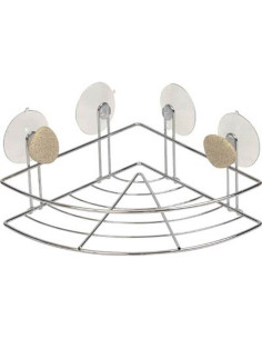 Étagère d’angle métal sur ventouses avec déco galet – Rangement salle de bain pratique