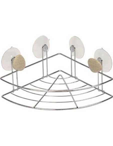 Étagère d’angle métal sur ventouses avec déco galet – Rangement salle de bain pratique