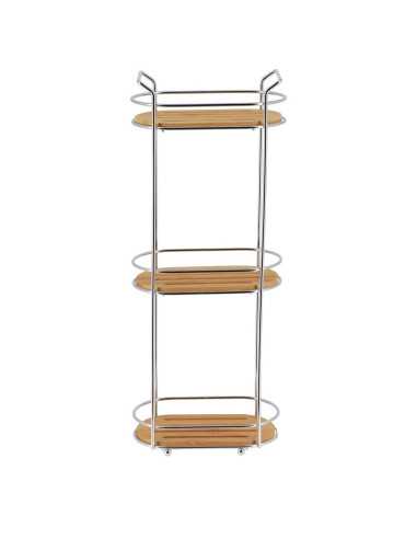 Etagere Ovale Fil Metal A Poser/3 Niveaux Bambou - Chrome/Bambou