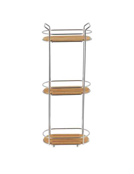 Etagere Ovale Fil Metal A Poser/3 Niveaux Bambou - Chrome/Bambou