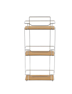 Etagere Rectangulaire A Poser Ou A Fixer/3 Niveaux Bambou - Chrome/Bambou