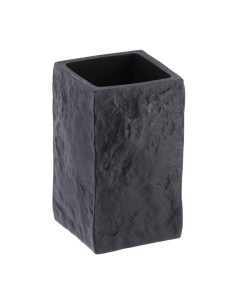 Gobelet Carré Polyresine Effet Pierre Noir – 6,3×6,3×10,5 cm, Design Élégant Salle de Bain