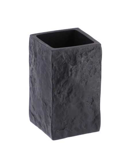 Gobelet Carré Polyresine Effet Pierre Noir – 6,3×6,3×10,5 cm, Design Élégant Salle de Bain