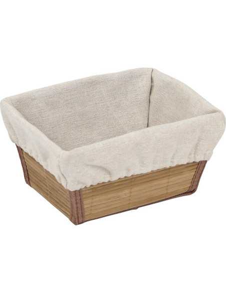 Panier Rectangulaire Evase Bambou Et Pp 21X16X11 Cm - Bambou/Tissu Blanc