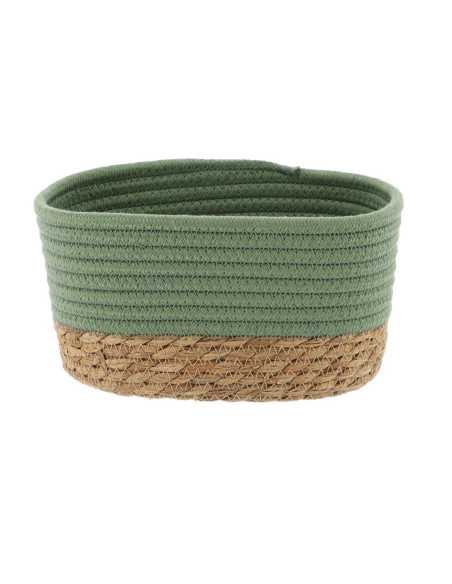 Panier Rectangulaire Mm Coton / Matiere Vegetale 21X13X12 Cm - Kaki/Naturel