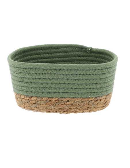 Panier Rectangulaire Pm Coton / Matiere Vegetale 19X11X10 Cm - Kaki/Naturel