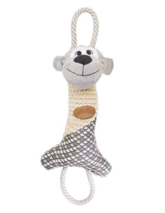 Peluche singe+corde,sonore,velours,écusson Zamibo,17x44cm, gris beige