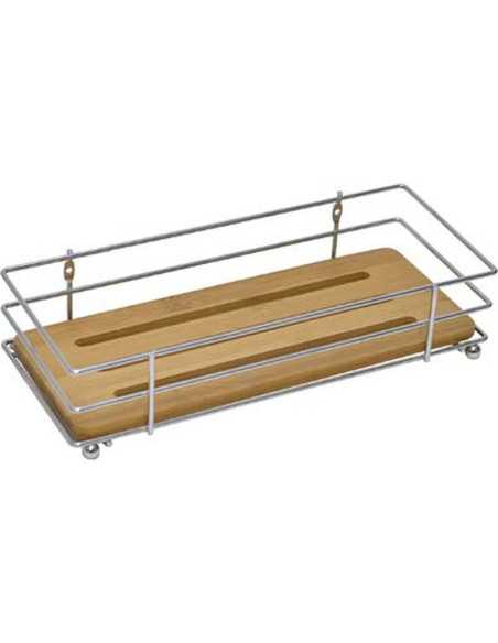 Panier Rectangulaire Structure Metal/Plateau Bambou - Chrome/Bambou