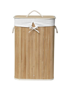 Paniere A Linge Rectangulaire Pliable - Bambou/Tissu Lin